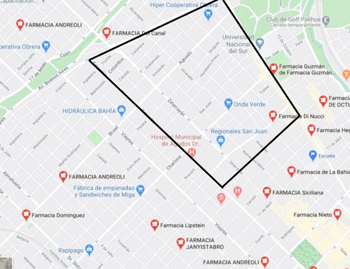 mapa barrio universitario bahia blanca